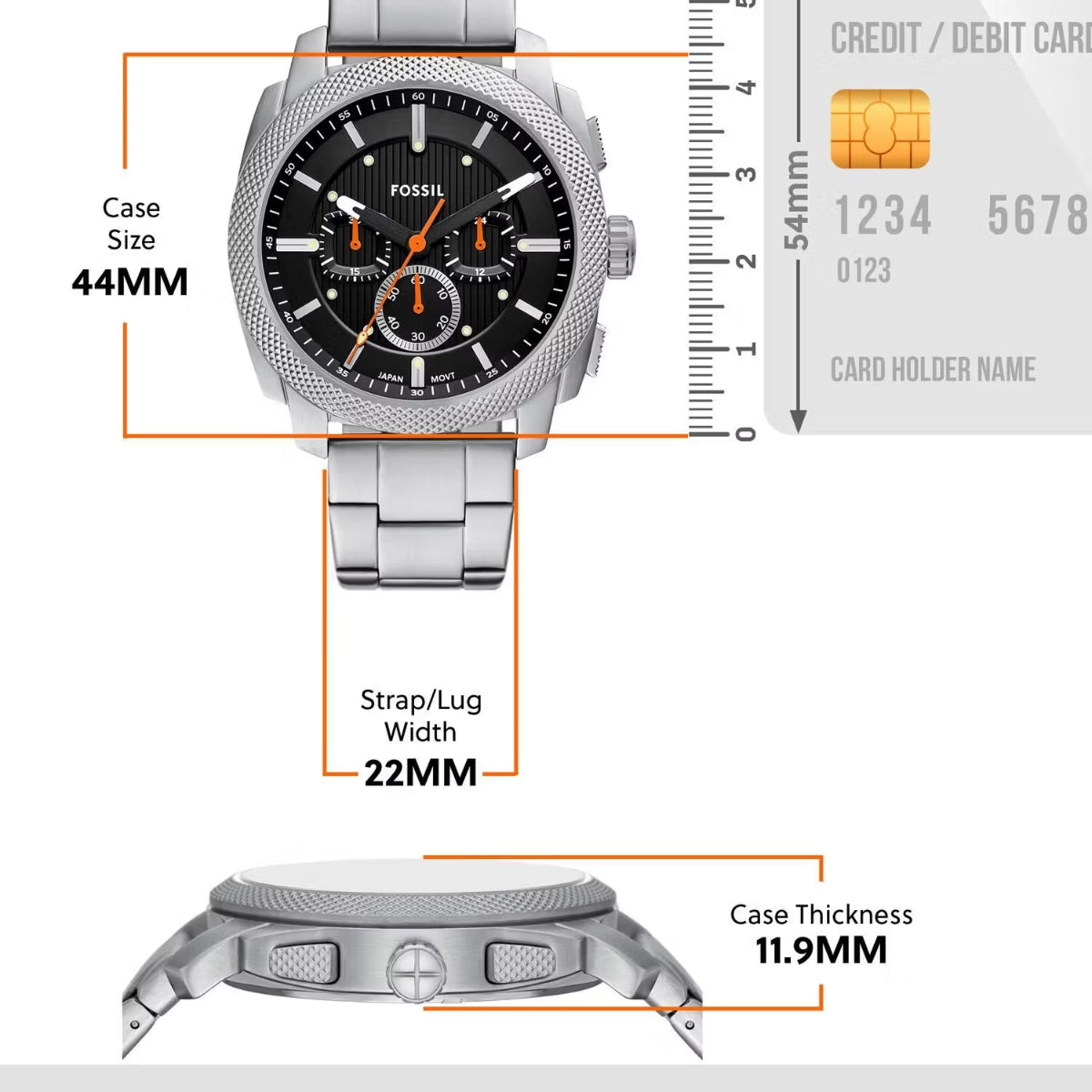 Fossil Machine Quartz Black Dial Chronograph Stainless Steel Men Watch FS6095