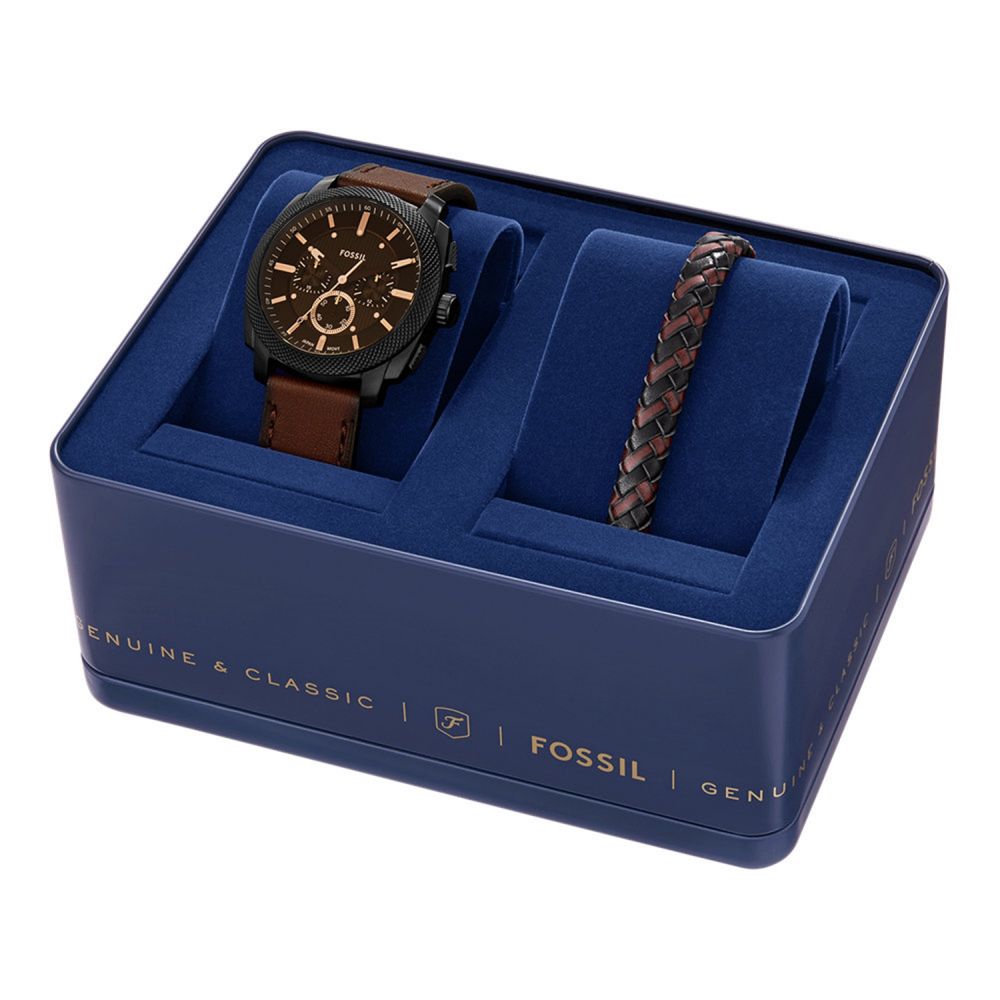 Fossil Machine Quartz Black Dial Analog Chronograph Men Watch With Bracelet FS6102SET