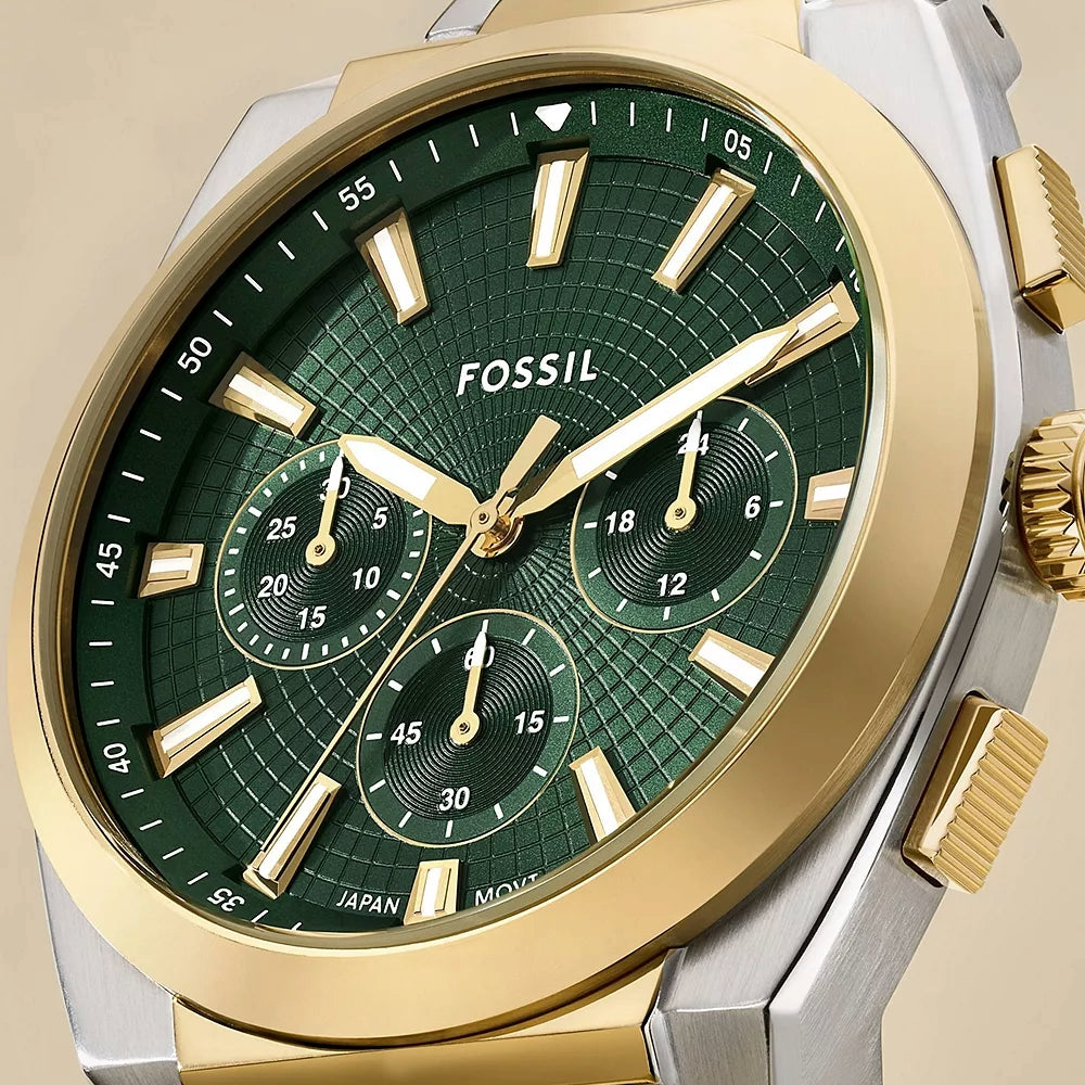 Fossil Everett Quartz Green Dial Chronograph Stainless Steel Men Watch FS6106