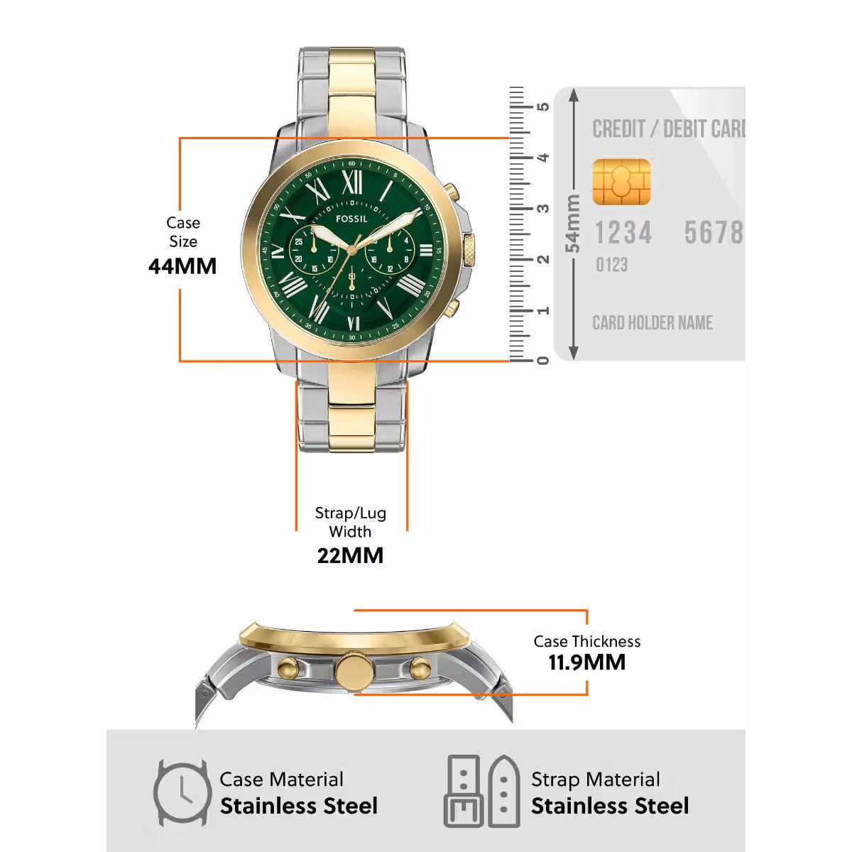 Fossil Grant Green Dial With Roman Number Chronograph Men Watch FS6131