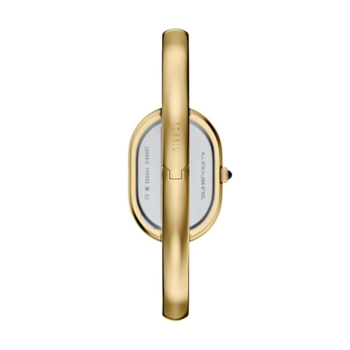 Gold watch with a white face on a white background