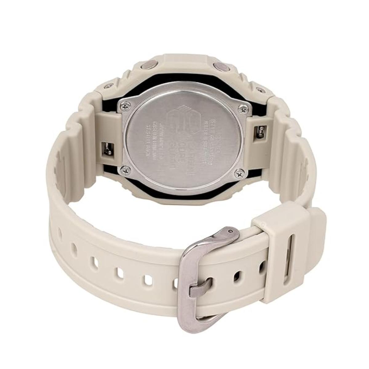 White digital watch with a clear back on a white background