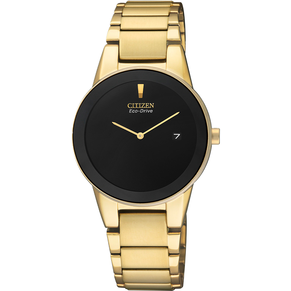 Citizen Ladies Eco-Drive Black Dial Stainless Steel Band Watch - GA1052-55E