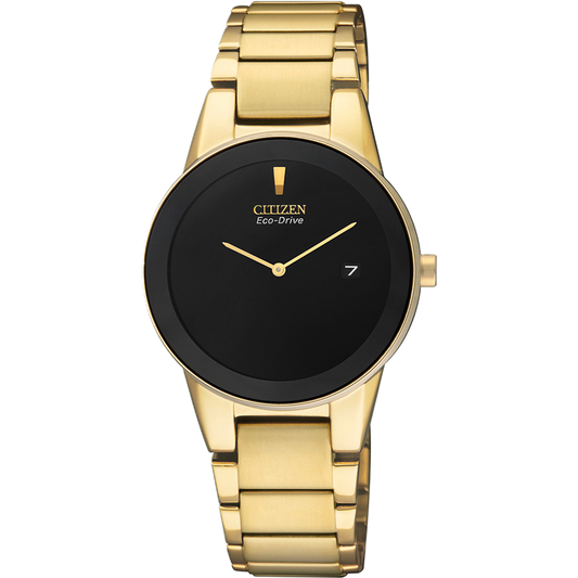 Citizen Ladies Eco-Drive Black Dial Stainless Steel Band Watch - GA1052-55E