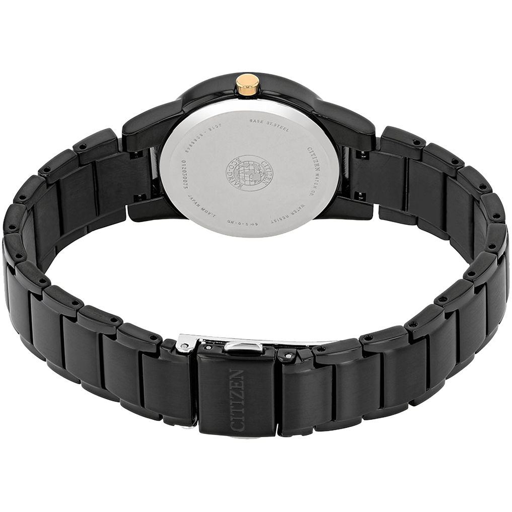 Citizen Eco-Drive Ladies Black Dial Stainless Steel Band Watch - GA1055-57F