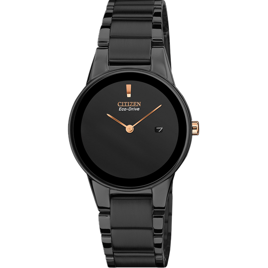 Citizen Eco-Drive Ladies Black Dial Stainless Steel Band Watch - GA1055-57F
