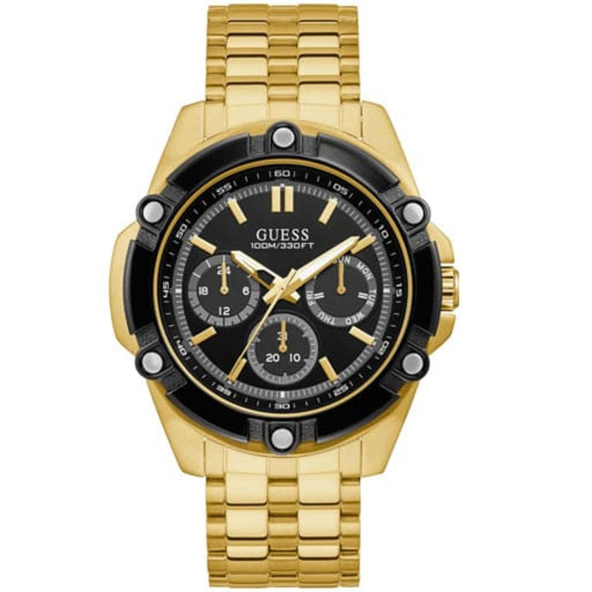 GUESS Gold Tone Analogue Watch with Metallic Strap Men Watch GW0210G1