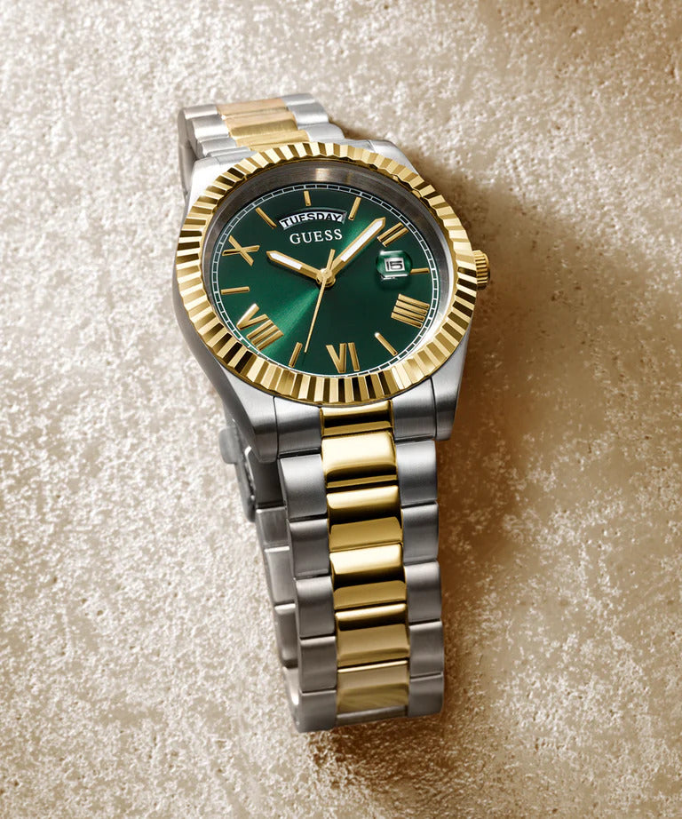 GUESS Coin Edge Bezel 2-Tone Analog Astrological Watch (Men) - GW0265G8