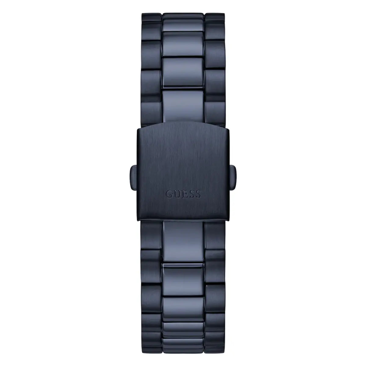 Black watch strap with Guess logo on a white background