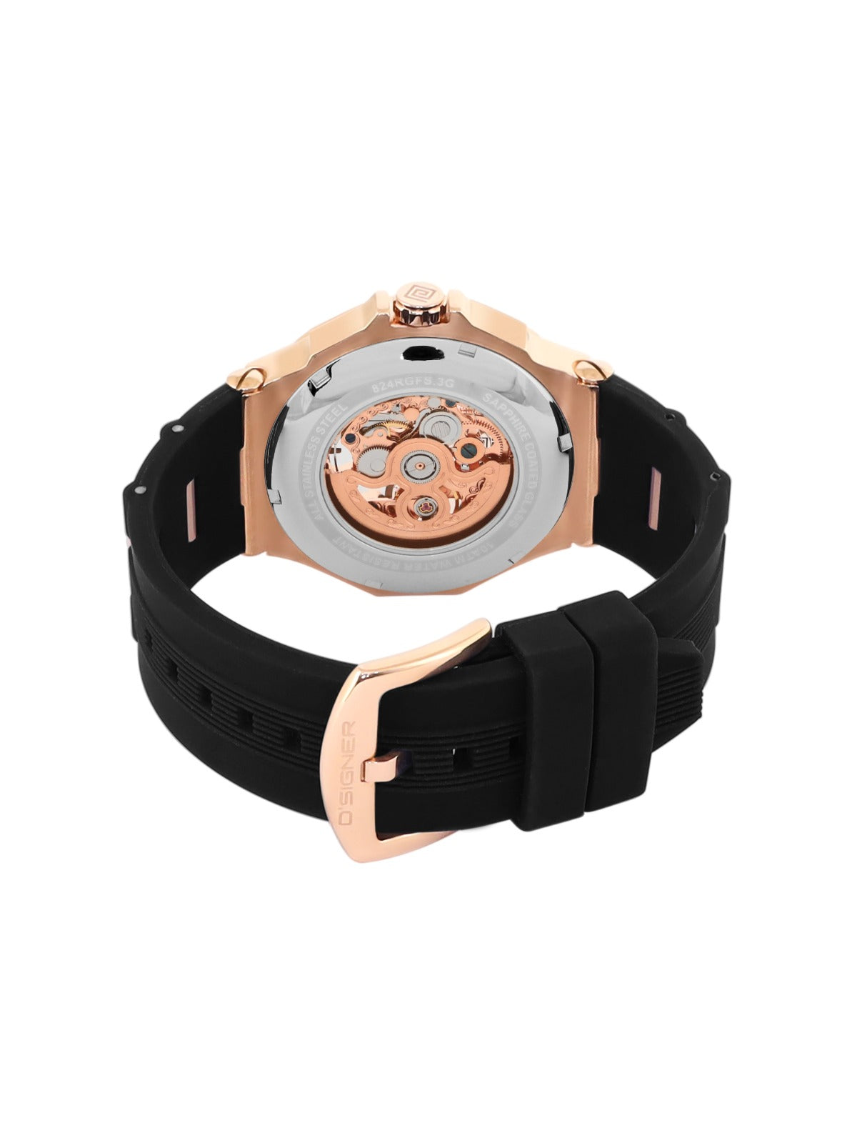 D'SIGNER Rose Gold Dial Black Silicon Strap Automatic Men's Watch