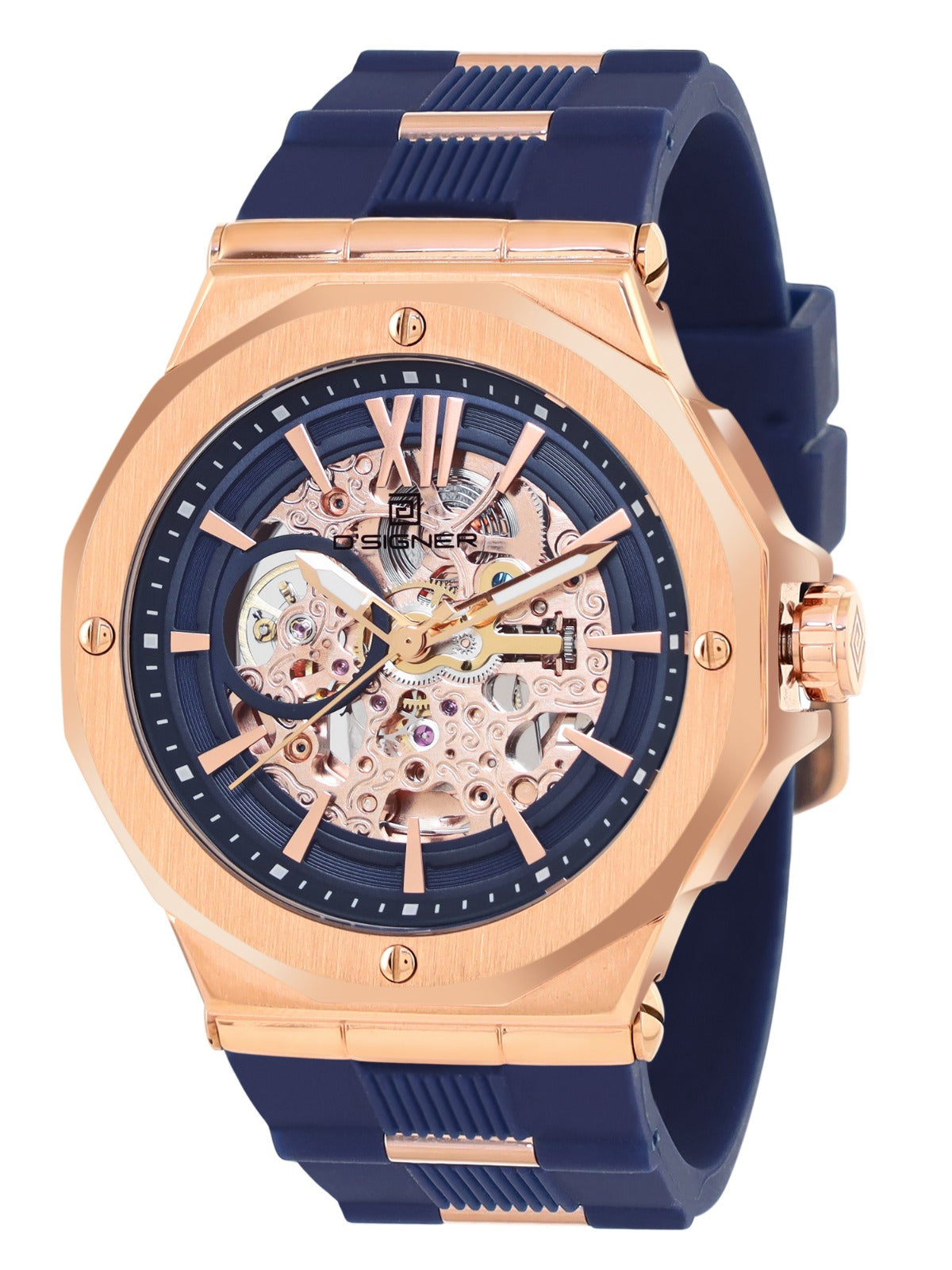 D'SIGNER Rose Gold Dial Blue Silicon Strap Automatic Men's Watch