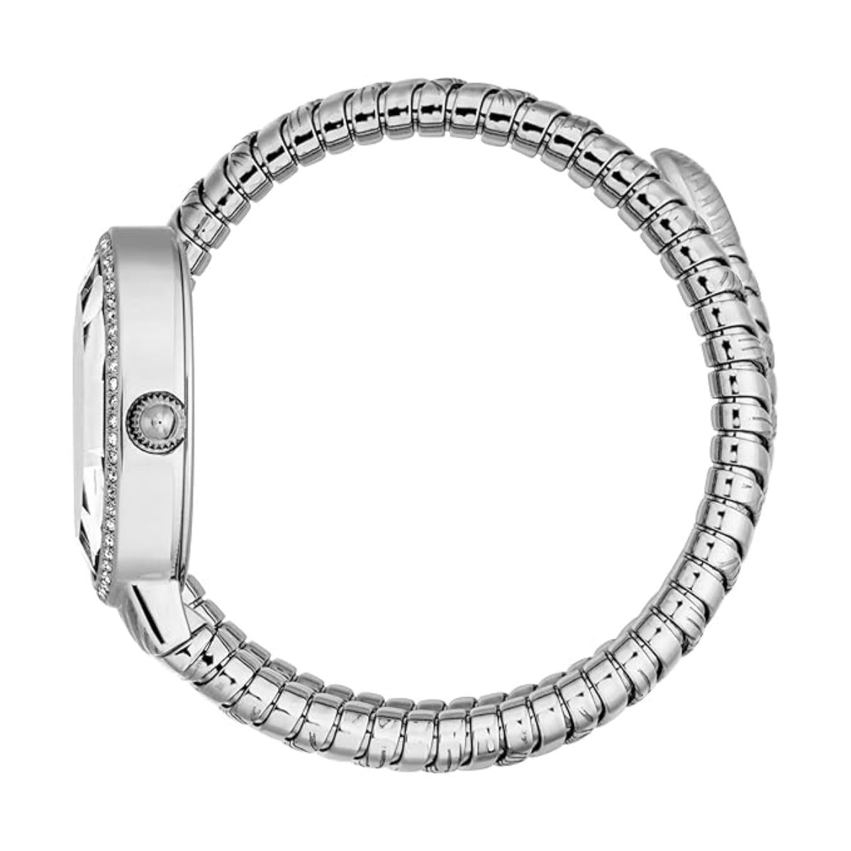 Silver ring with beaded design on a white background