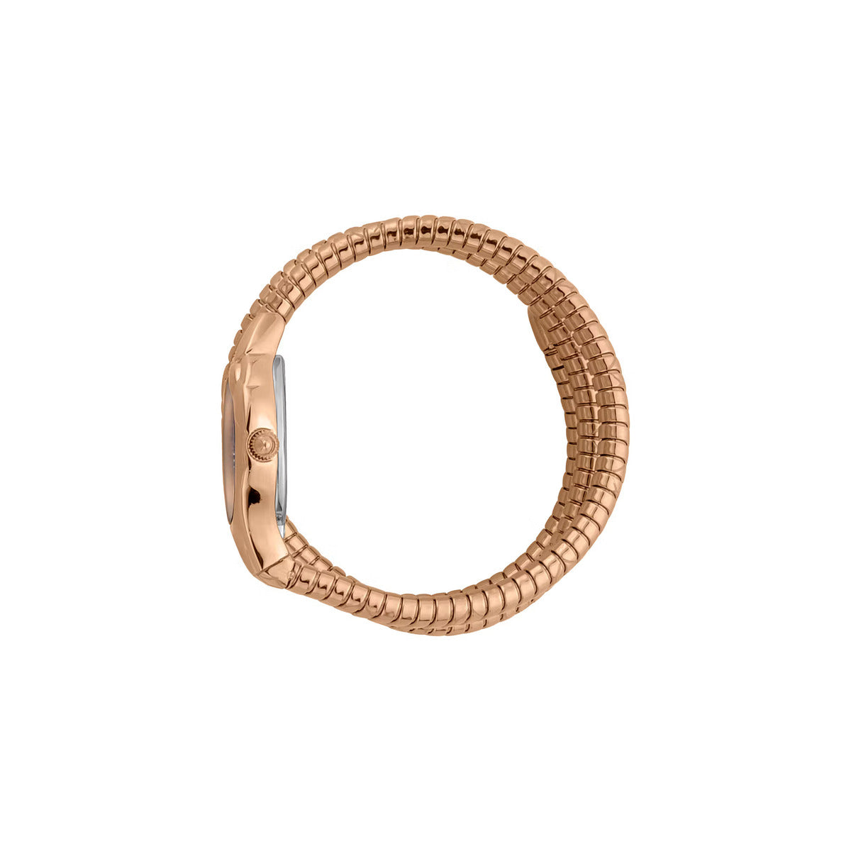 Rose gold watch strap on a white background