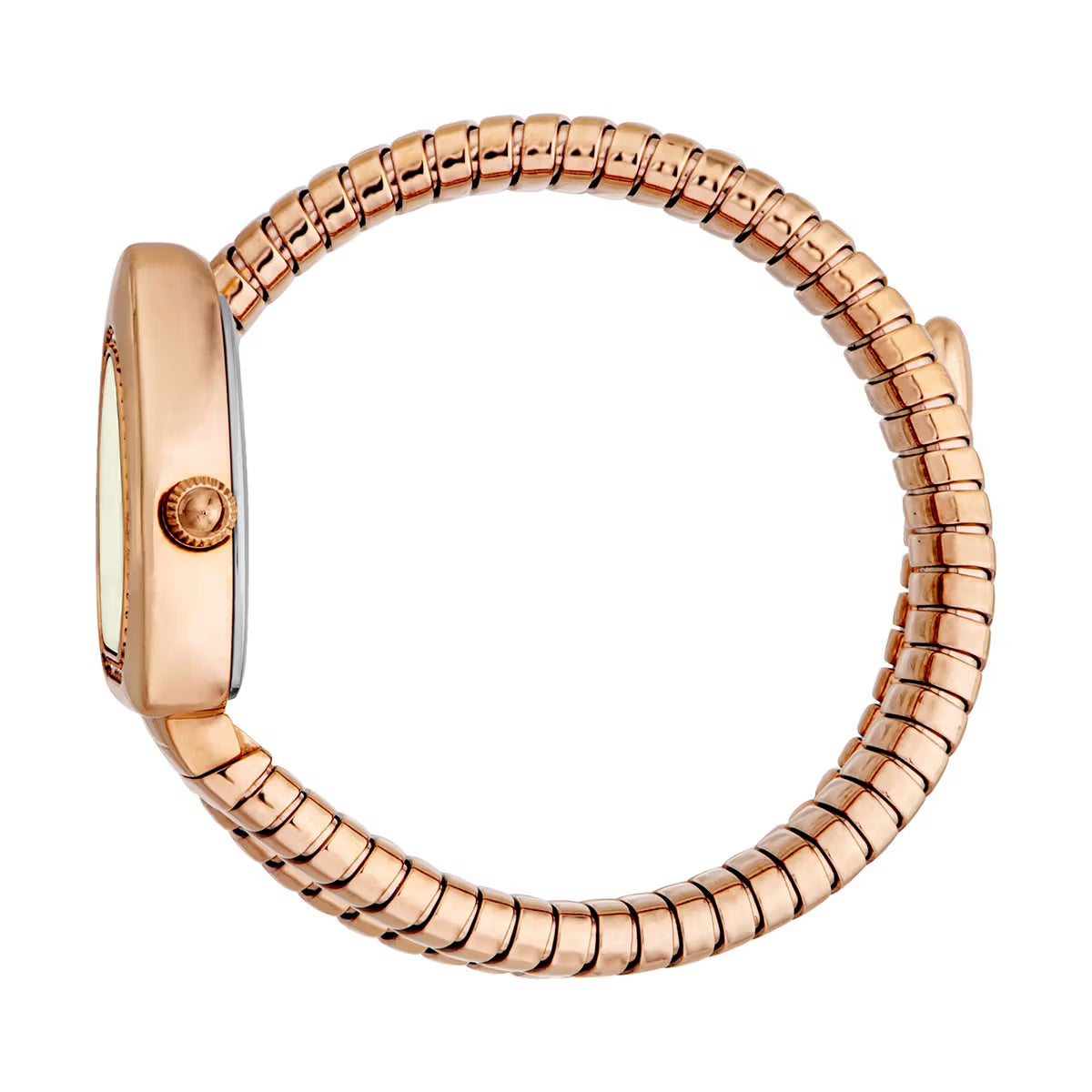 Rose gold watch with a white background