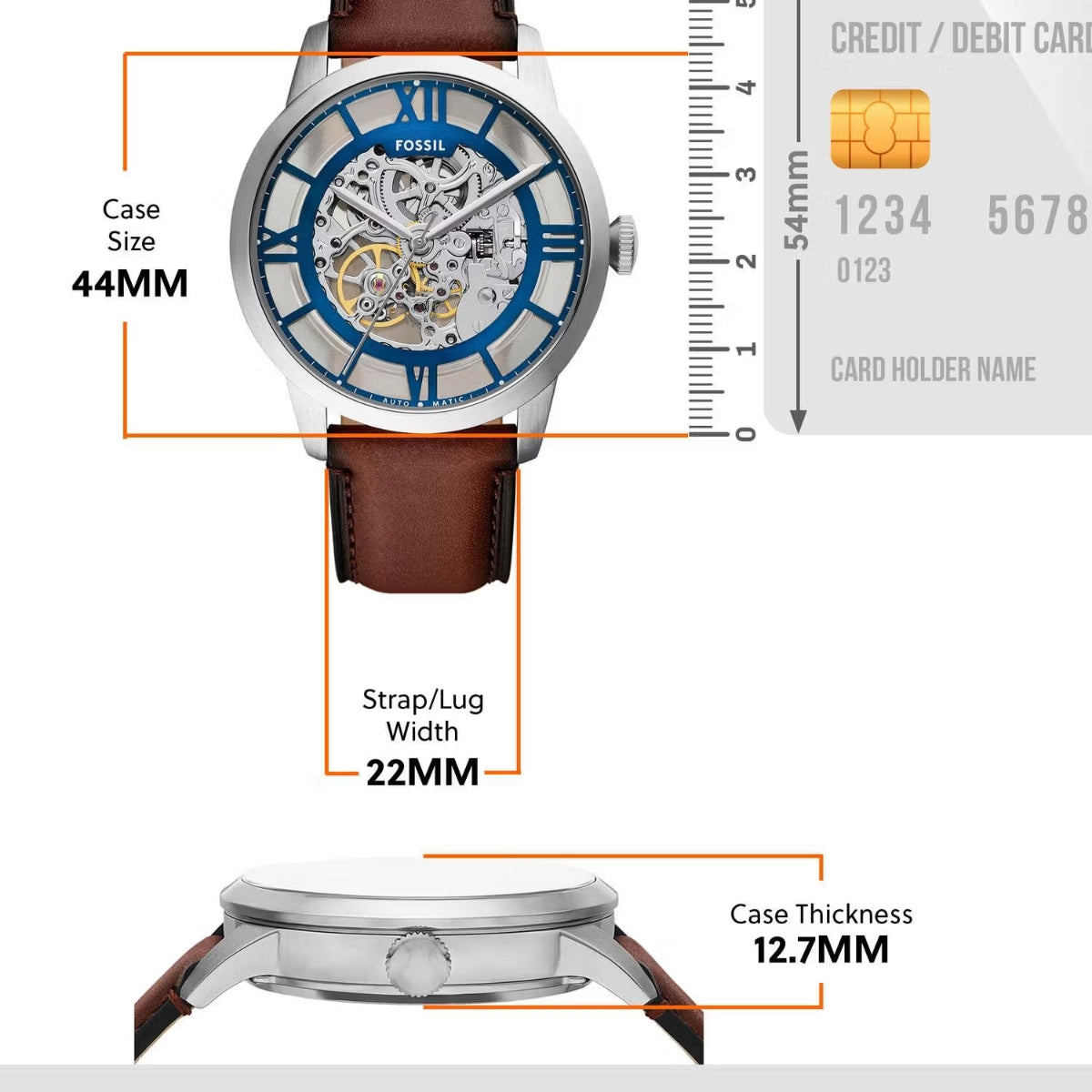 Fossil Mechanical Clear Dial Analog Leather Strap Men Watch ME3267