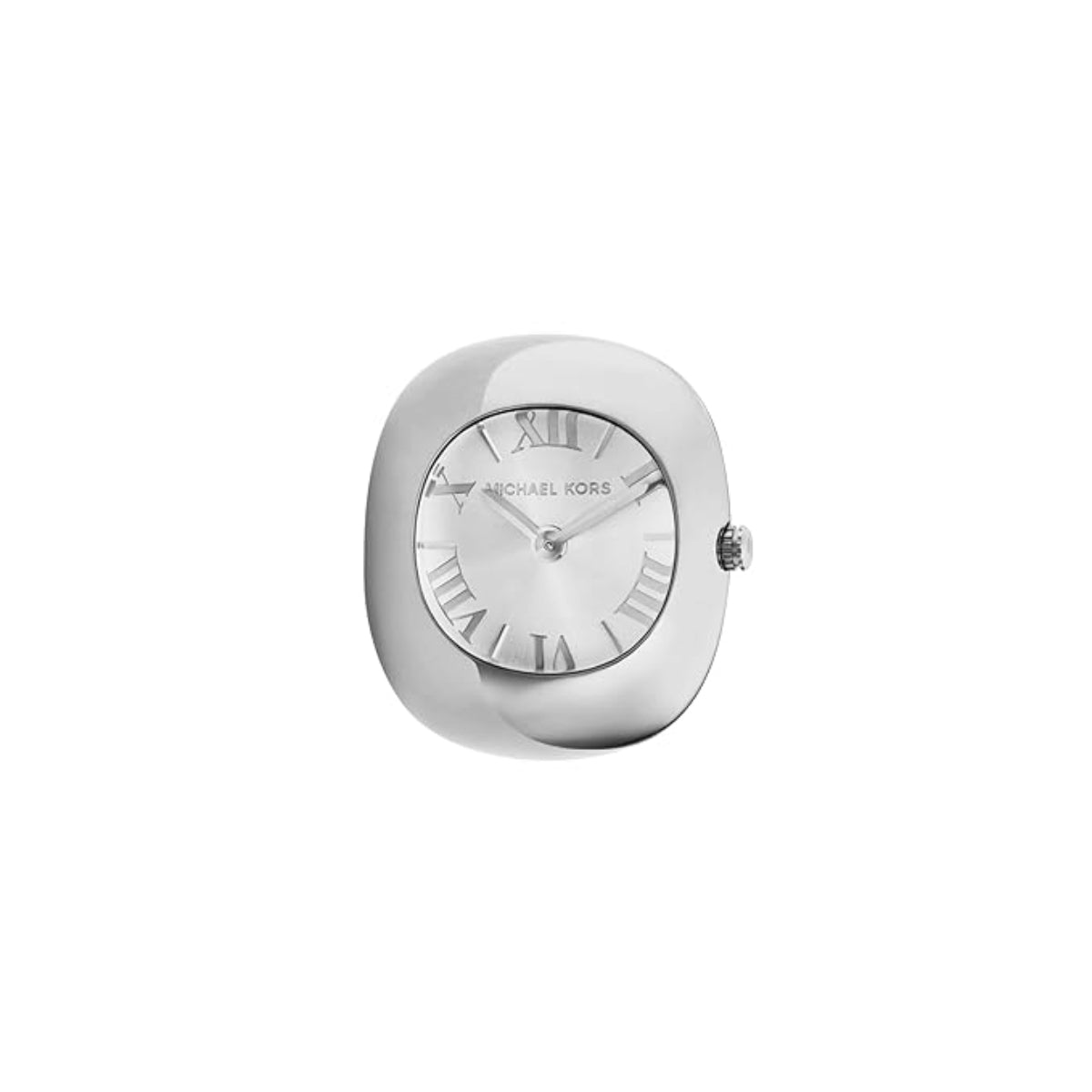 Silver watch with Roman numeral markers on a white background