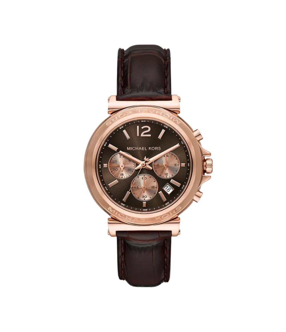 MK7497 Michael Kors Maren Chronograph Chocolate Leather Watch Women Sai Creations Watches