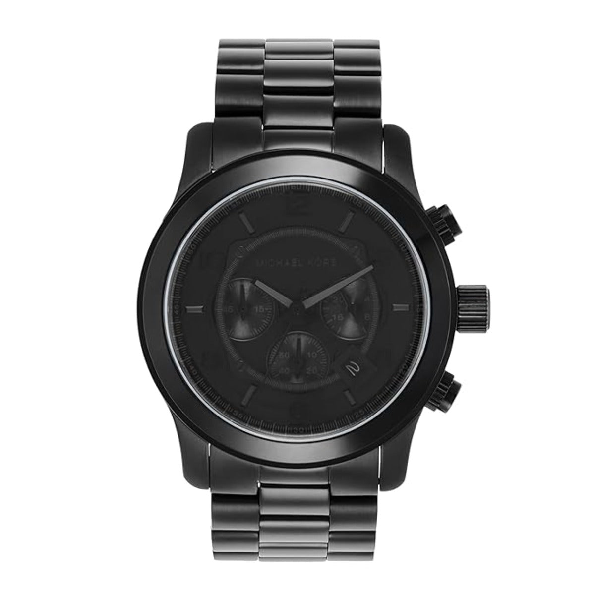 Black watch with a metal strap on a white background