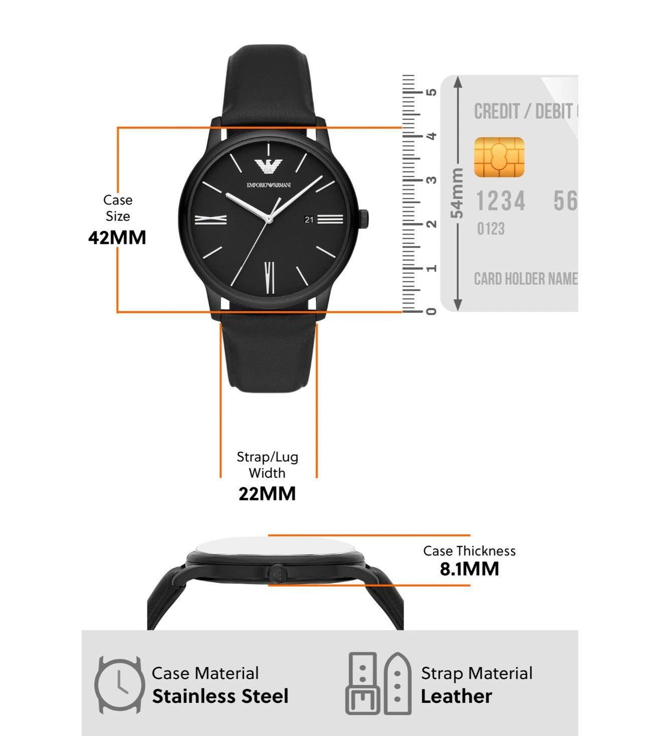 AR11573 Emporio Armani | Round Black Dial 42mm Analog Watch (Men)