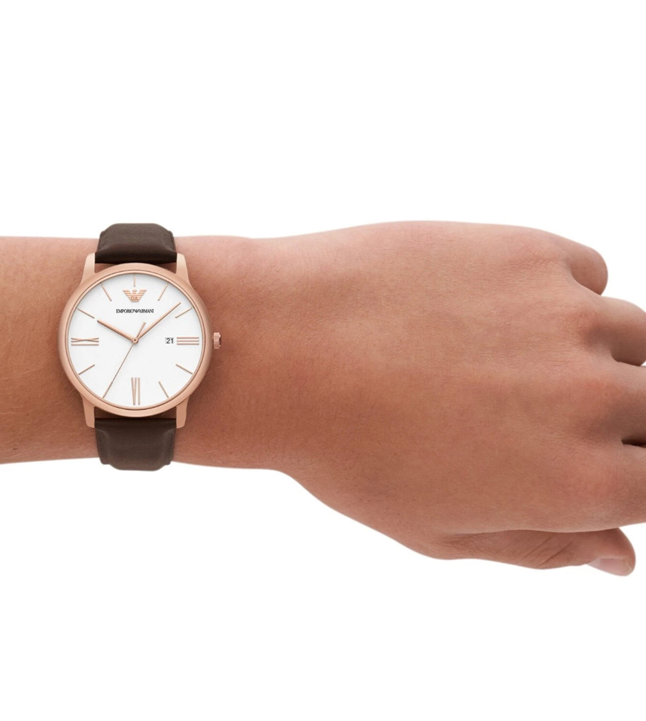 AR11572 Emporio Armani | White Dial Leather Strap Analog Watch (Men)