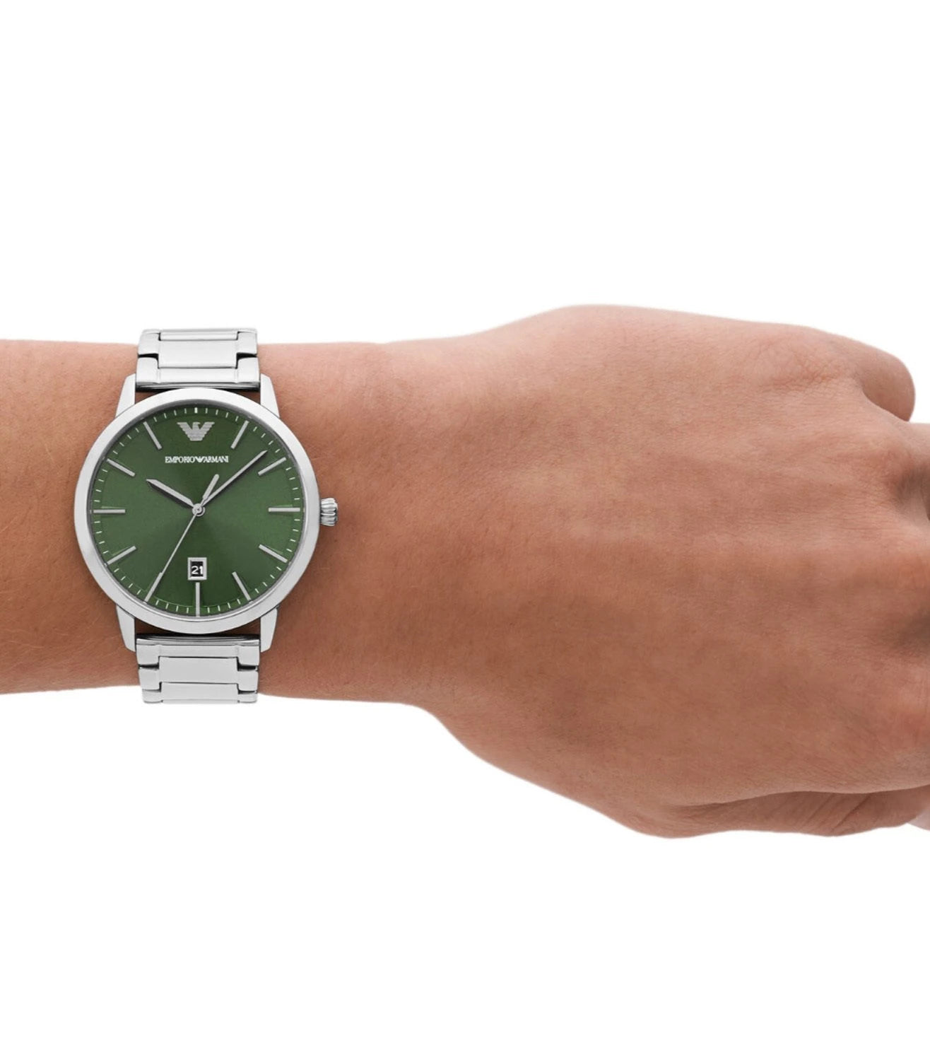 AR11575 Emporio Armani | Green Round Dial St Steel Analog Watch (Men)