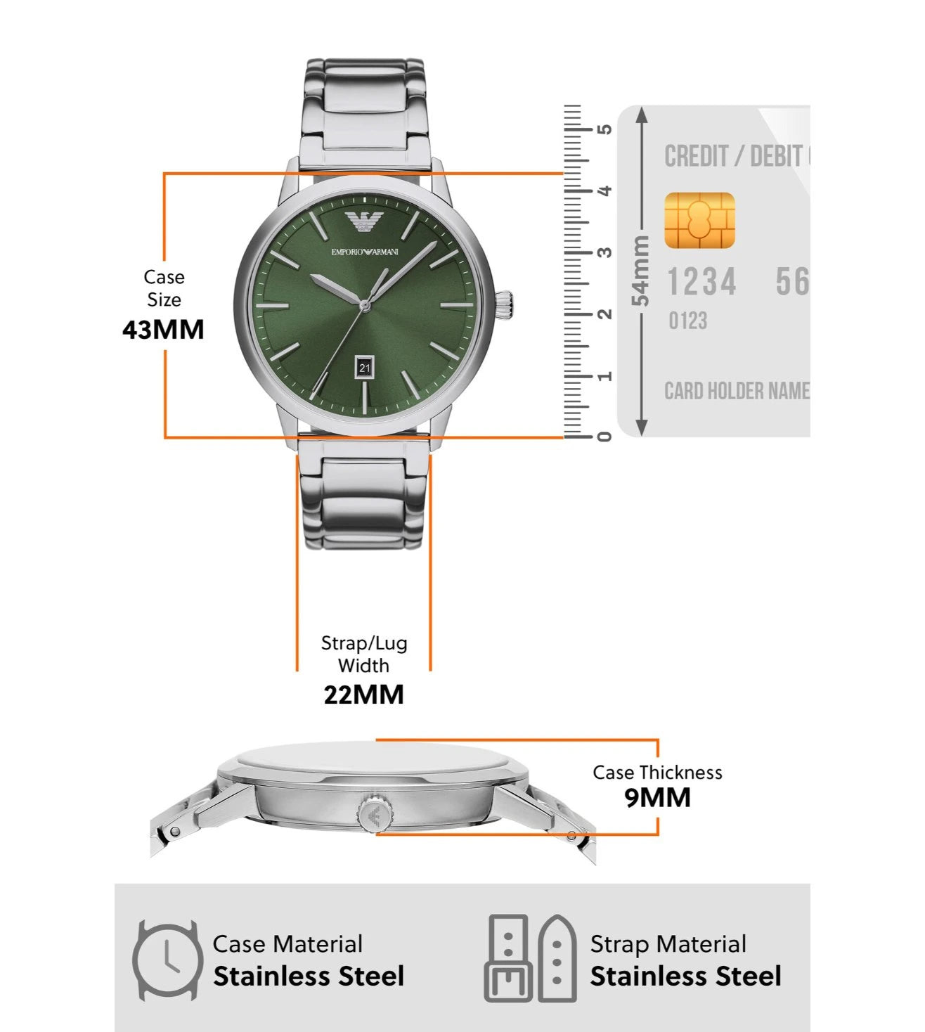 AR11575 Emporio Armani | Green Round Dial St Steel Analog Watch (Men)