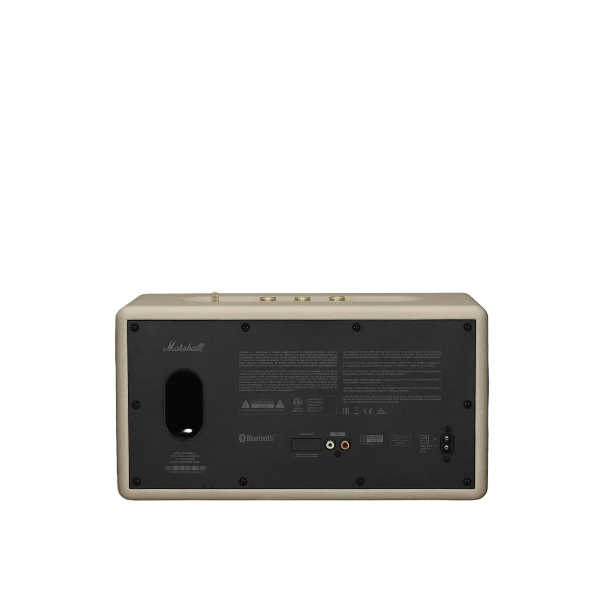 Back view of a Marshall amplifier on a dark background