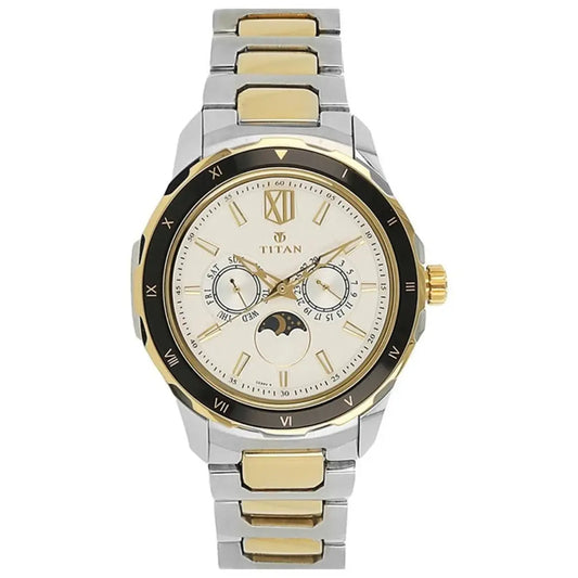 Titan Quartz Multifunction White Dial Stainless Steel Strap Watch for Men NS1688KM02