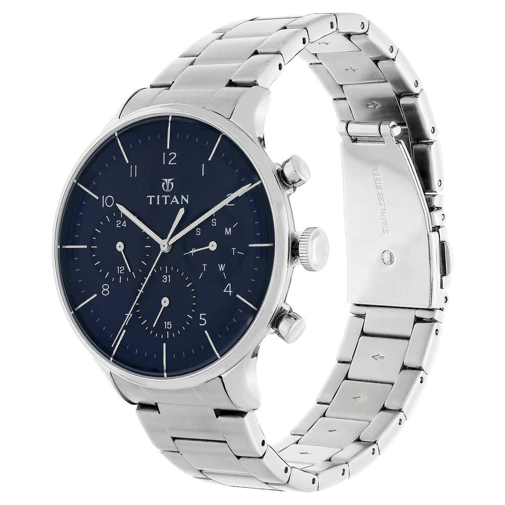 Titan Quartz Multifunction Blue Dial Watch for Men NS90102SM01