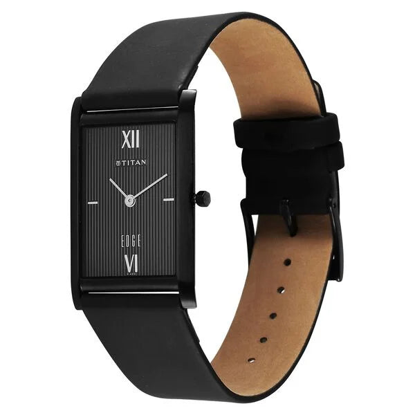 Titan Edge Quartz Analog Black Dial Leather Strap Watch for Men - NT1043NLl01