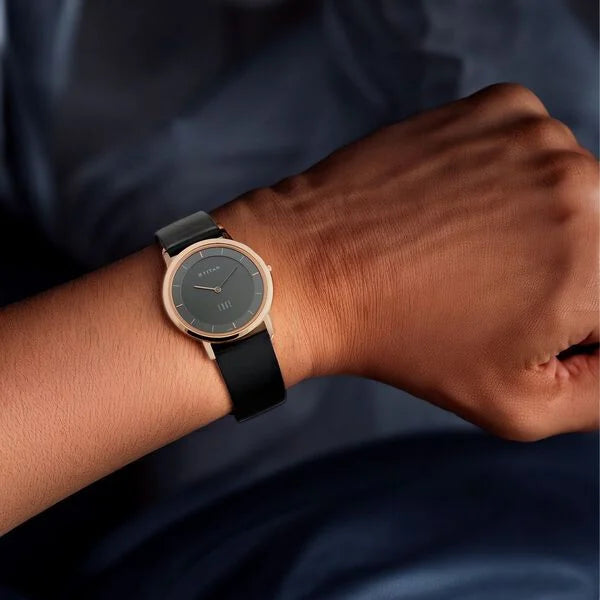 Titan Quartz Analog Anthracite Dial Leather Strap Men's Watch - NT1595WL09