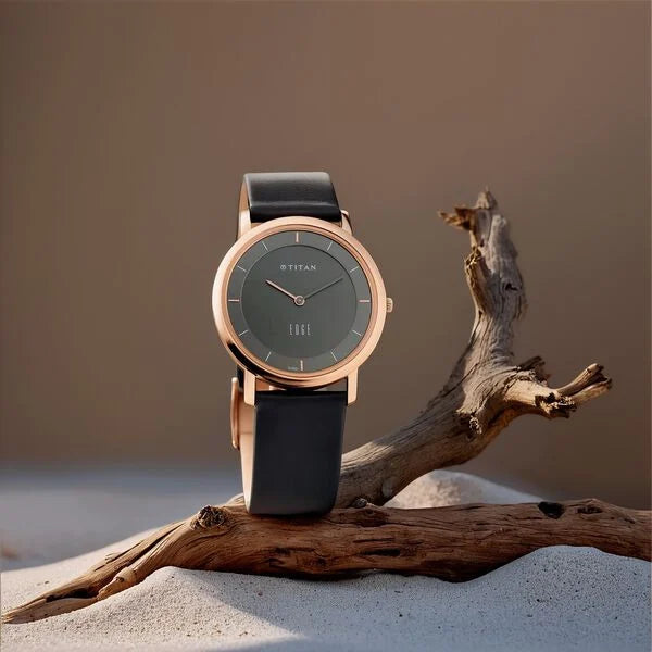 Titan Quartz Analog Anthracite Dial Leather Strap Men's Watch - NT1595WL09