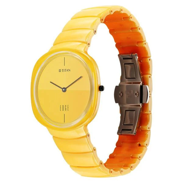 Titan Squircle Camo Quartz Analog Yellow Dial Watch For Unisex - NT1841QC08