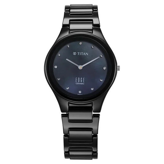 Titan Edge Ceramic Quartz in Glossy Black Dial Watch for Women - NT2653NC02