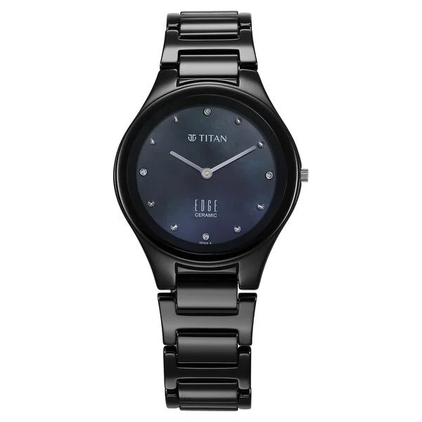 Titan Edge Ceramic Quartz in Glossy Black Dial Watch for Women - NT2653NC02