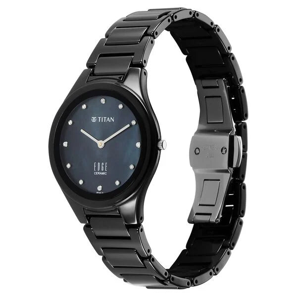 Titan Edge Ceramic Quartz in Glossy Black Dial Watch for Women - NT2653NC02