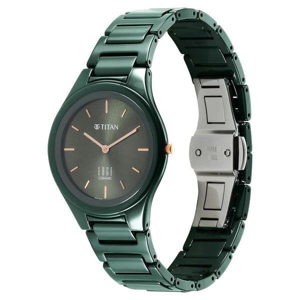 Titan Edge Ceramic Quartz in Glossy Green Dial Watch for Women NT2653QC06