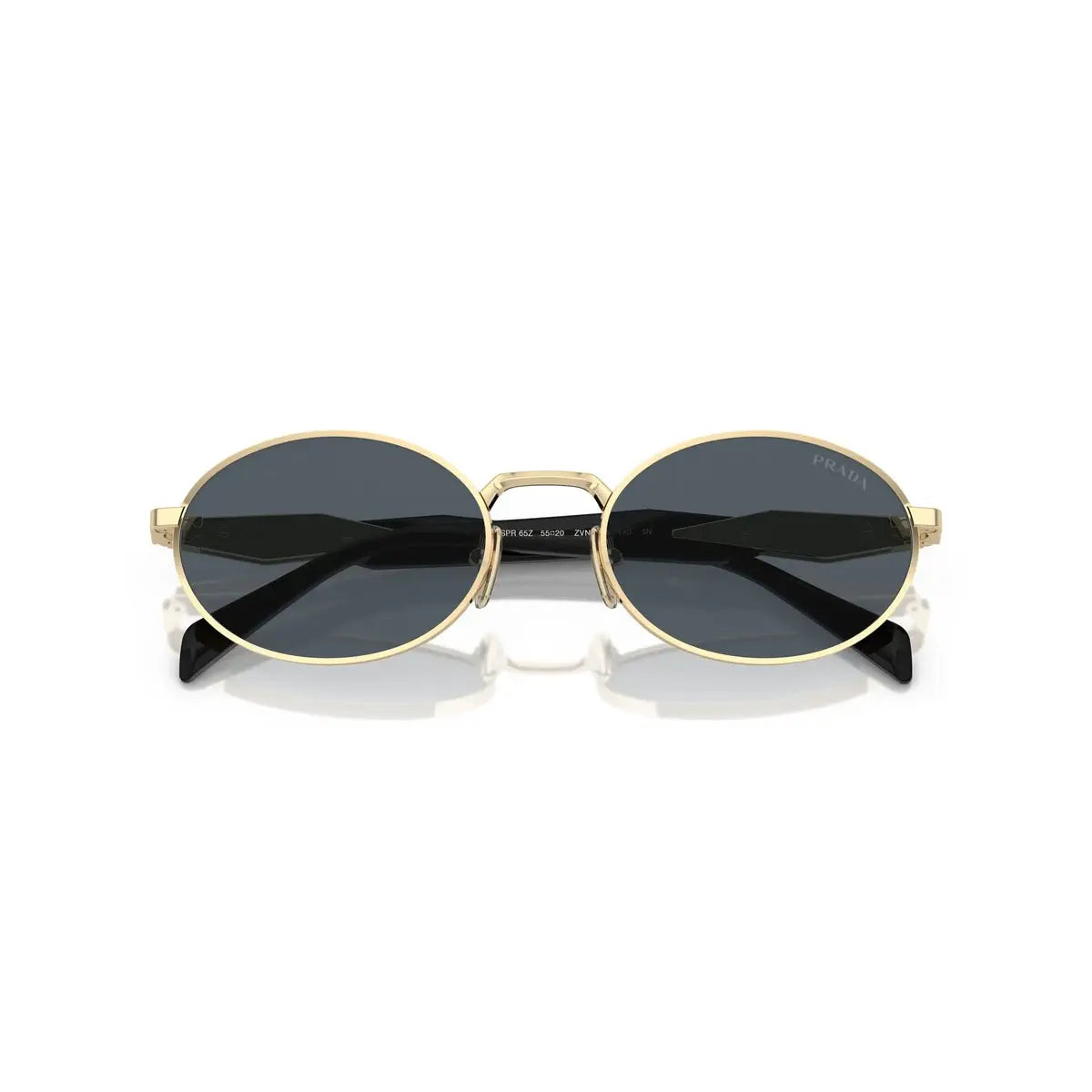 Round sunglasses with gold frame and black lenses on a white background