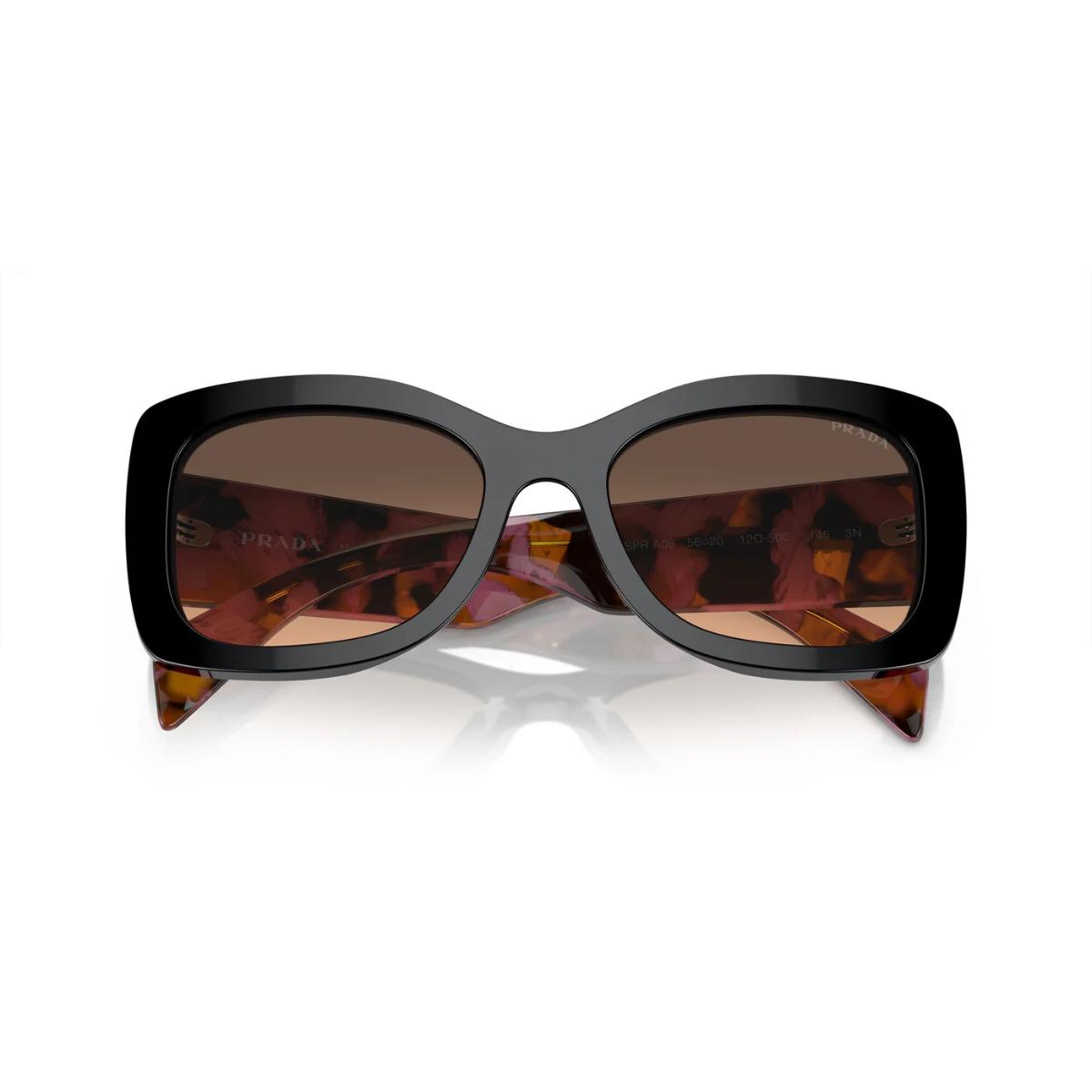 Sunglasses with a black frame and brown lenses on a white background