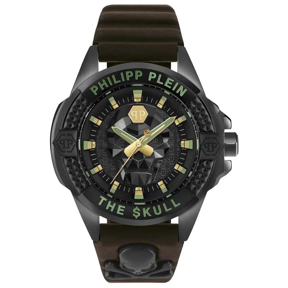 Philipp Plein watch with skull design on a white background