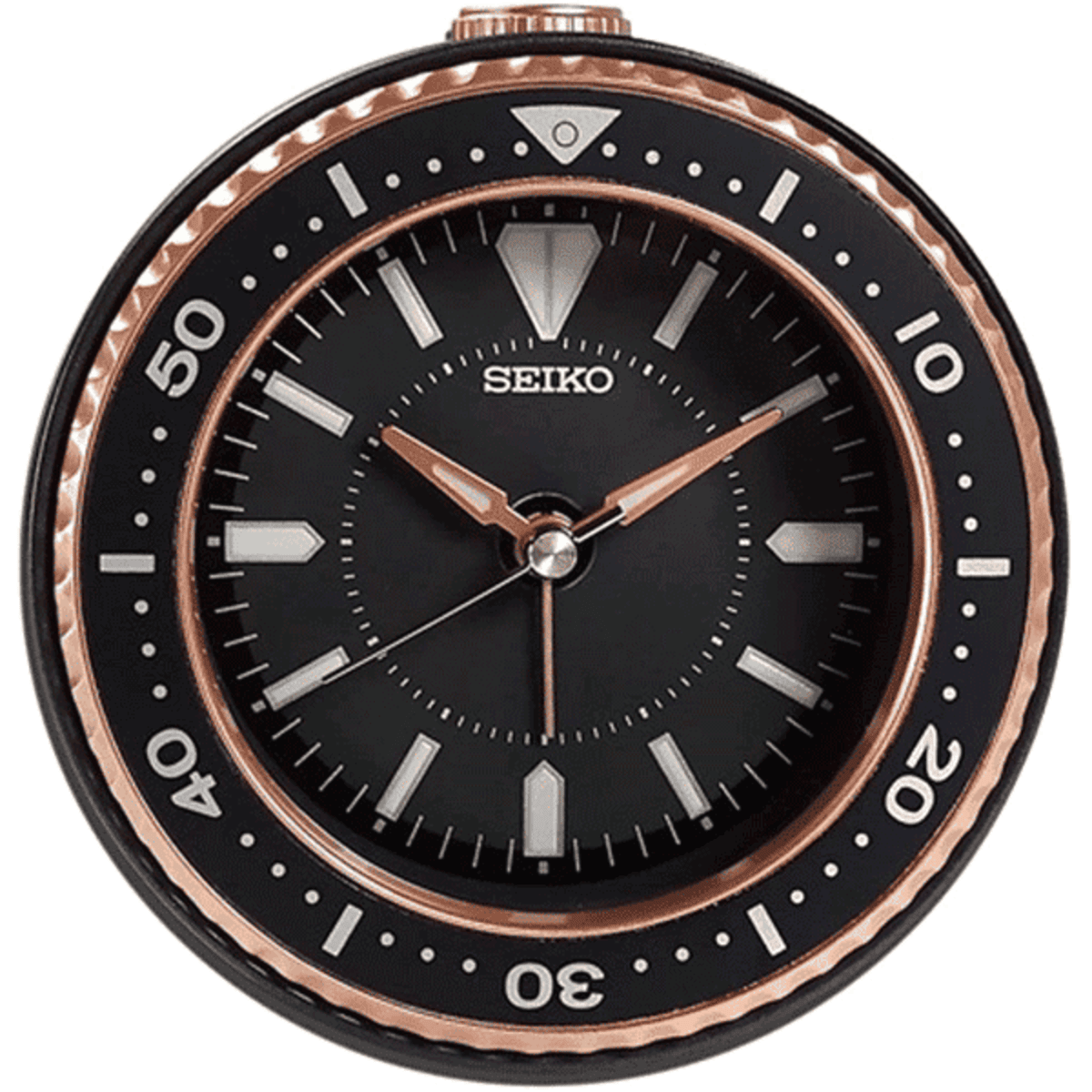 Seiko Table Clock Elegant Top Round Black Analog Beep Alarm - QHE184TN