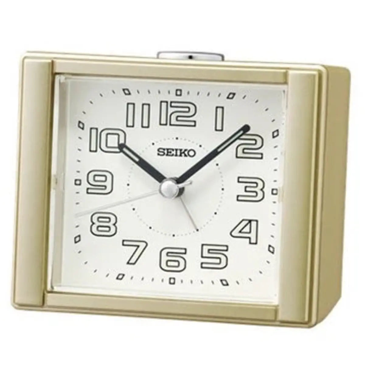 Seiko alarm clock with beige frame on a white background