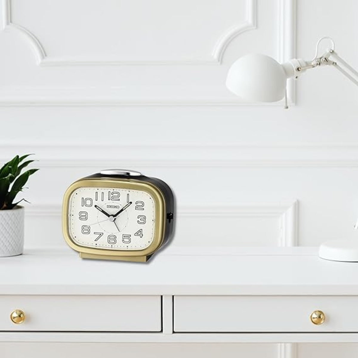 Seiko Table Clock Classic Rectangular Matt Finish Case Bell Alarm - QHK060GN