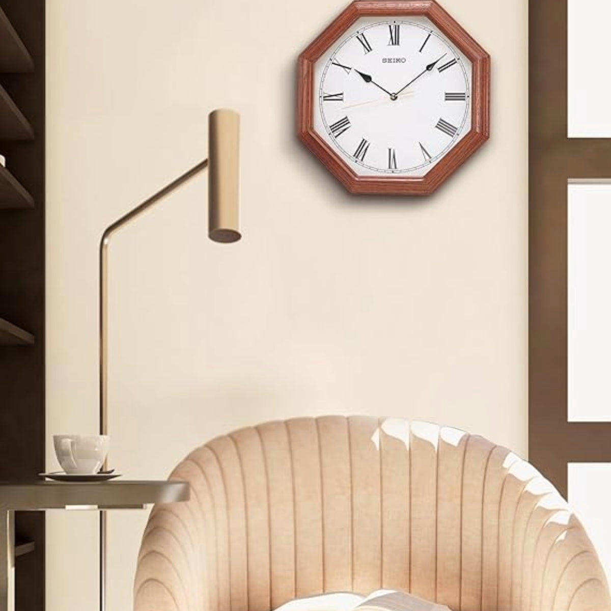 Seiko Wall Clock Oak Wooden case Octagonal Abstract QXA152BN