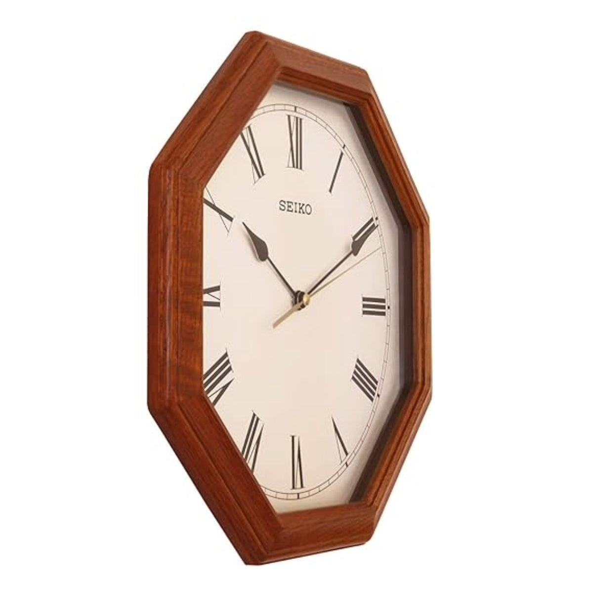 Seiko Wall Clock Oak Wooden case Octagonal Abstract QXA152BN