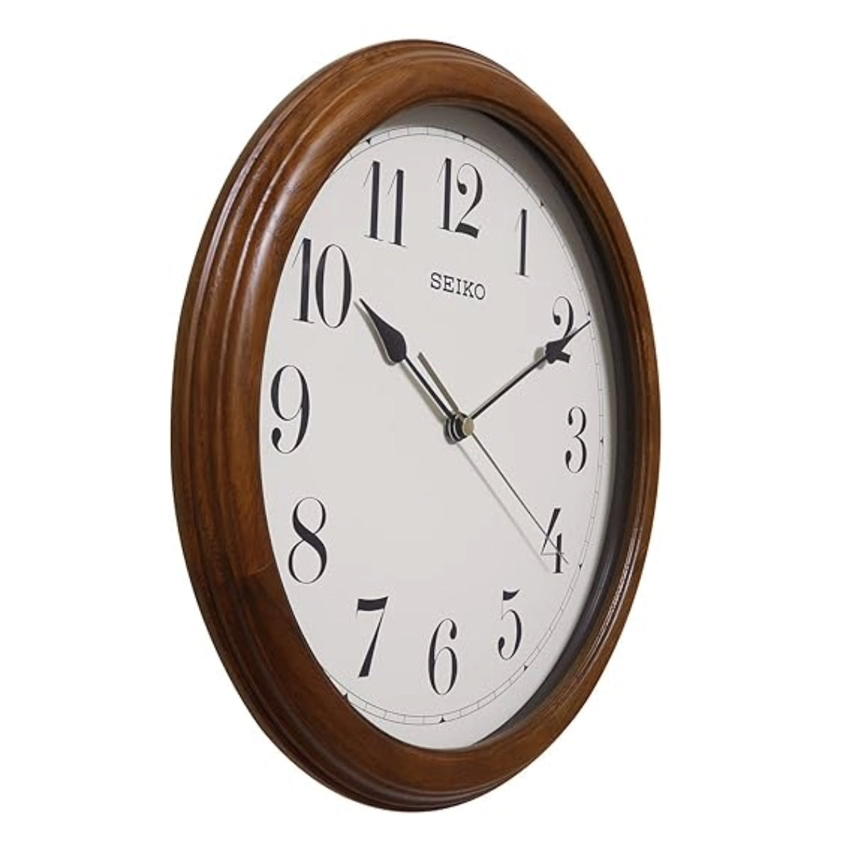 Seiko Wall Clock Oak Wooden case White Round Dial Abstract QXA153BN