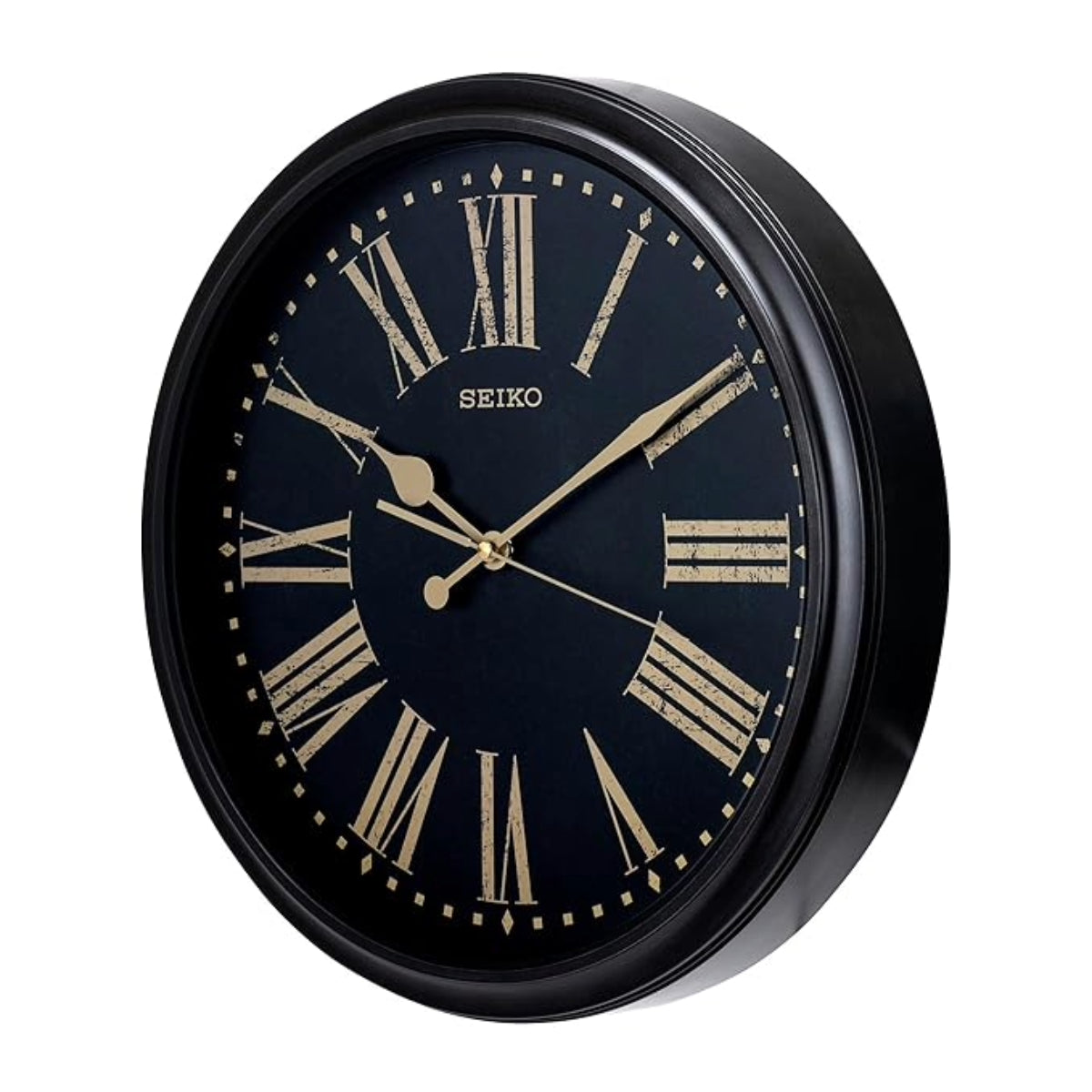 Seiko Wall Clock Classic Elegant Round Black Plastic Home Decor Roman Figure QXA771KN