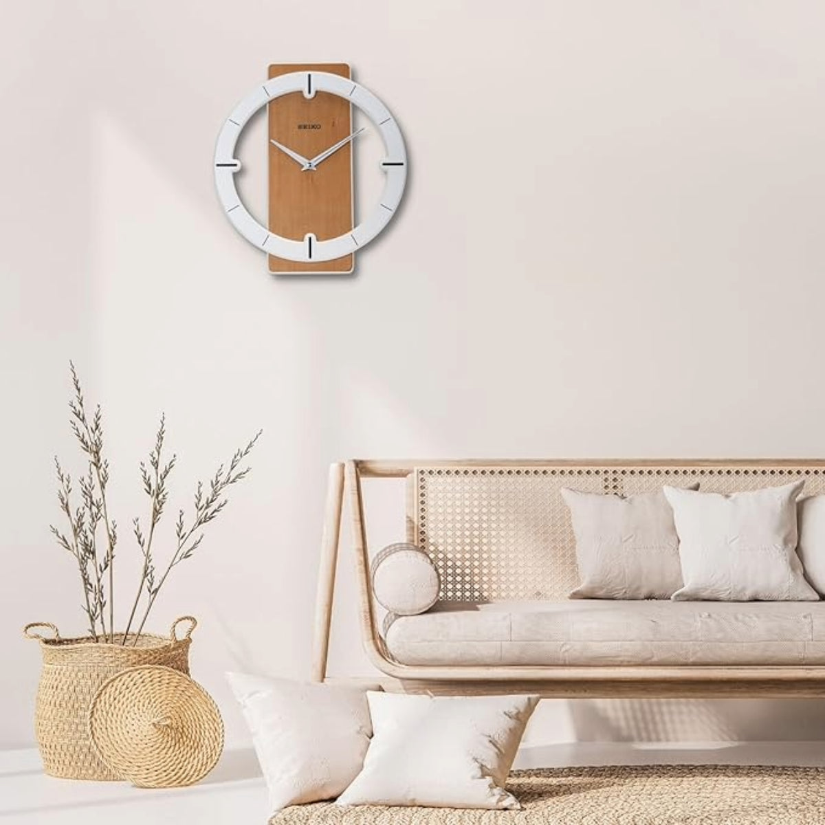 Seiko Wall Clock Designer White and Yellow Wooden Analog Home Decor QXA774BN