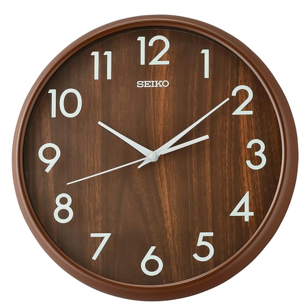 Seiko Wall Clock Classic Round Plastic Brown English Numbers