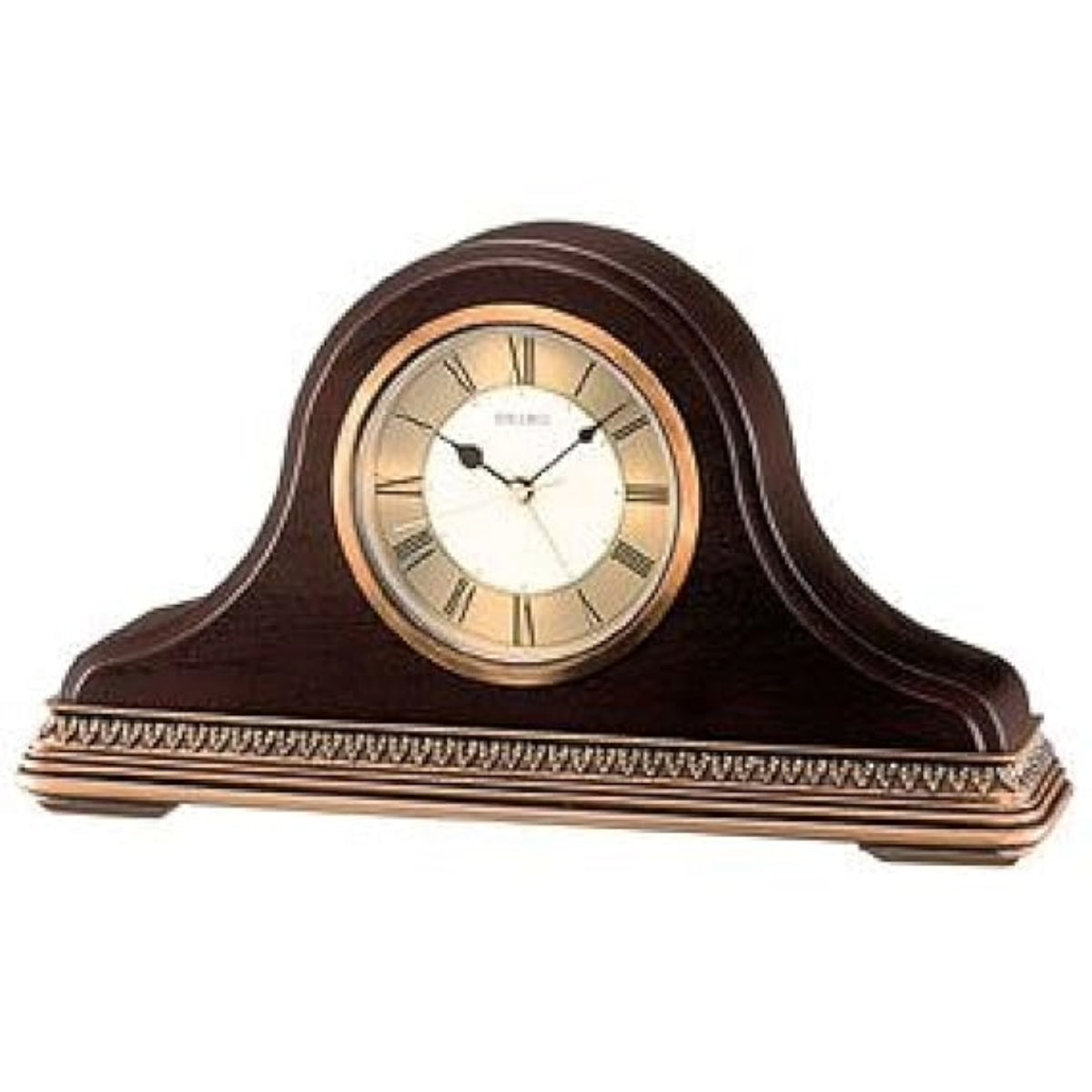 Decorative clock with a brown wooden frame on a white background